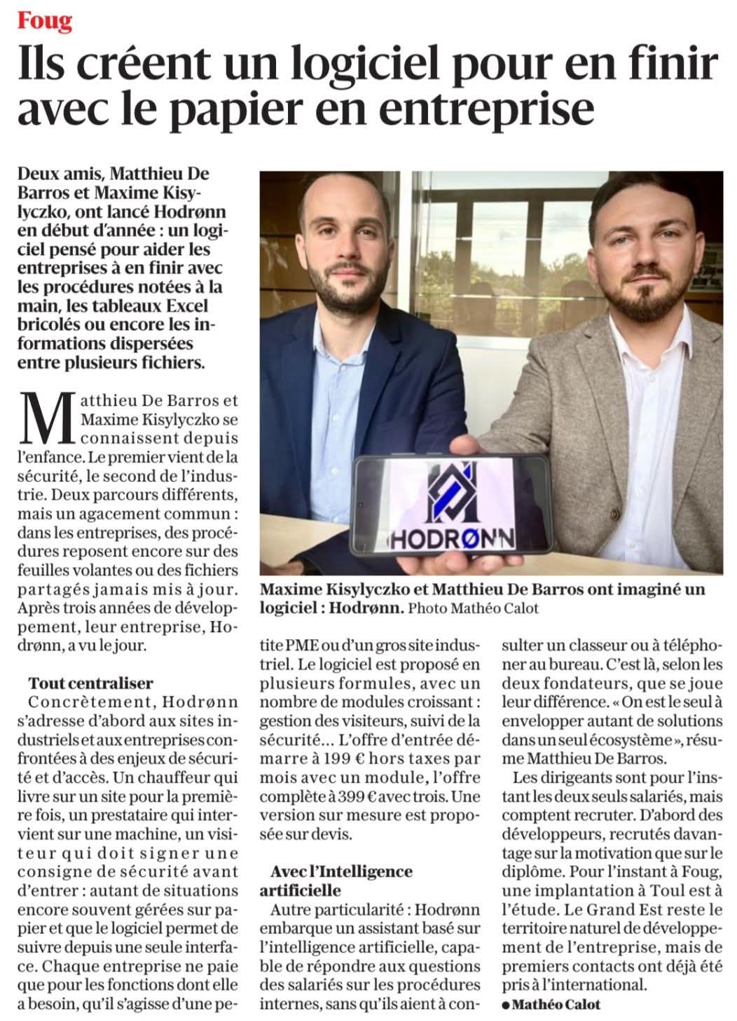 Article Hodrønn dans L'Est Républicain